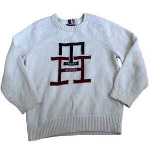 Tommy Hilfiger Kids Boys Ivory Crewneck Monogram Sweater  XS 4-5